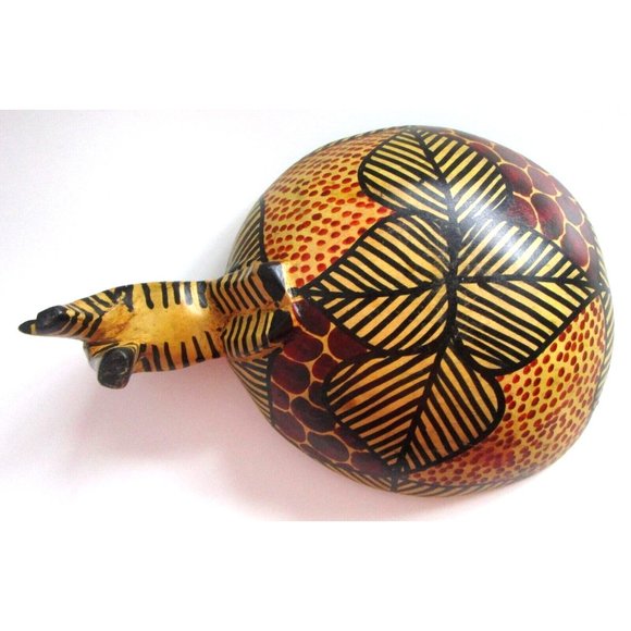 Hand Carved Hand Painted African Kenya Wood Giraffe Drinking From Bowl, Folk Art - Picture 8 of 16